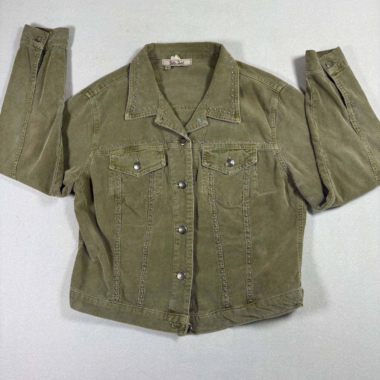 Bella Dahl Womens Green Corduroy Studded Jacket Size Large Western Utility Shacket