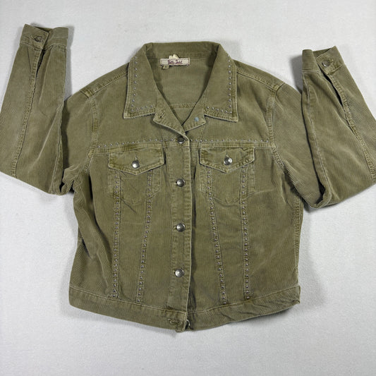 Bella Dahl Womens Green Corduroy Studded Jacket Size Large Western Utility Shacket