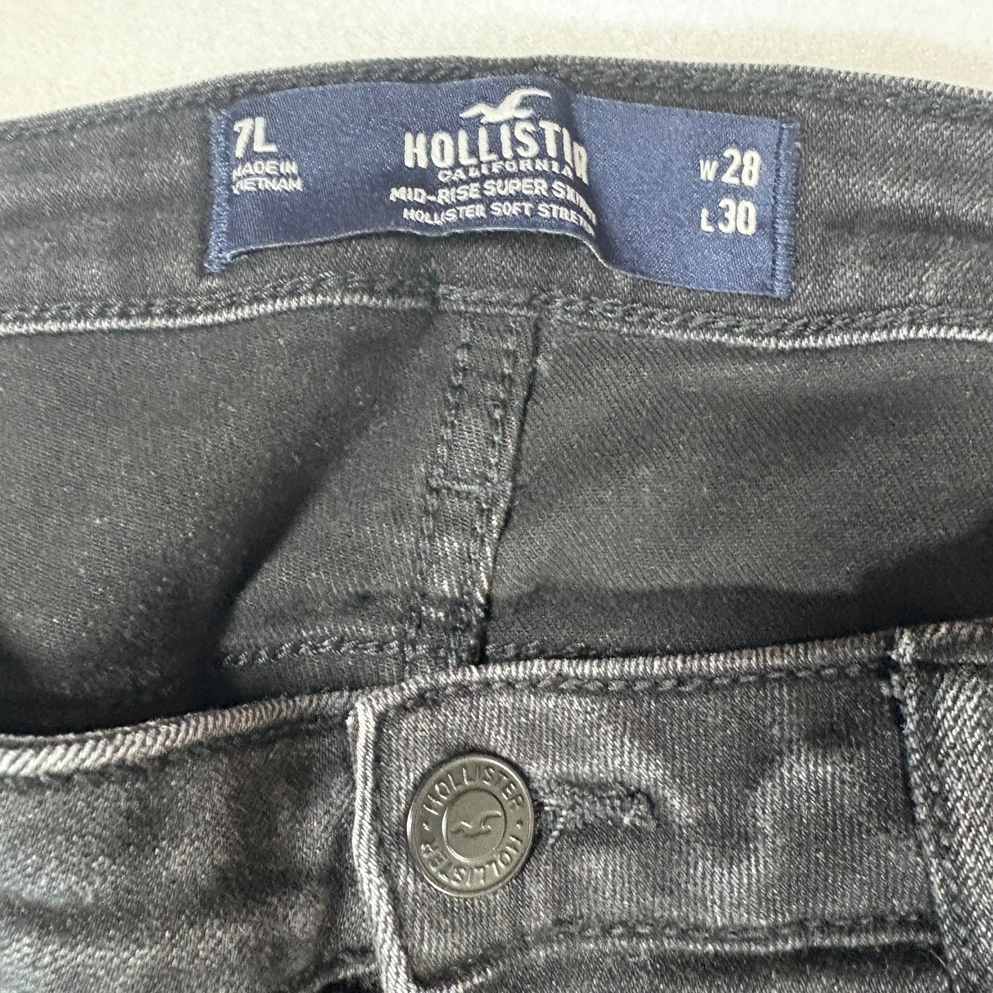Hollister Womens Jeans Size 7L W28 L30 Mid Rise Super Skinny Black Denim Y2K
