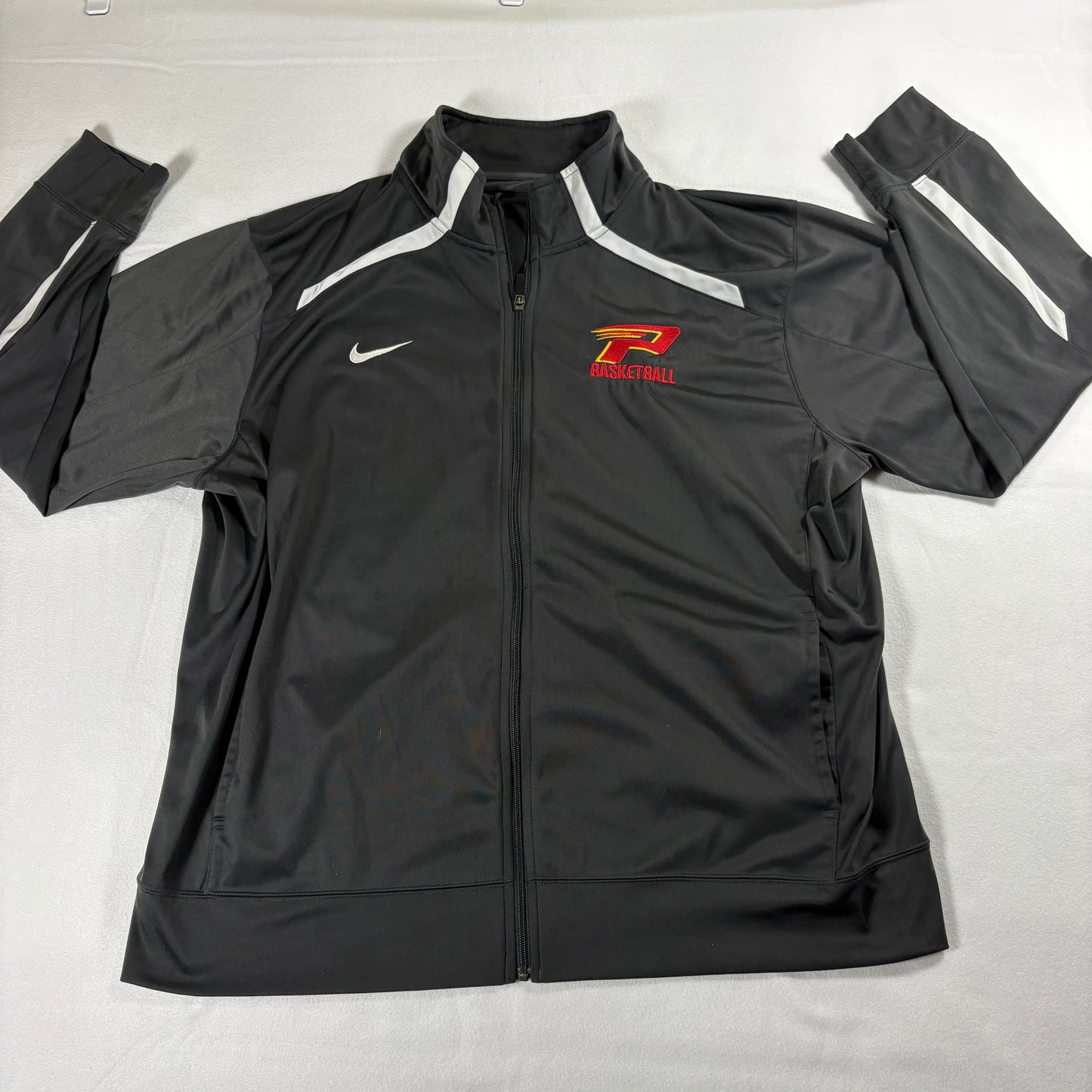 Nike Basketball Jacket Mens L Full-Zip Black Red P Logo Streetwear Oversized