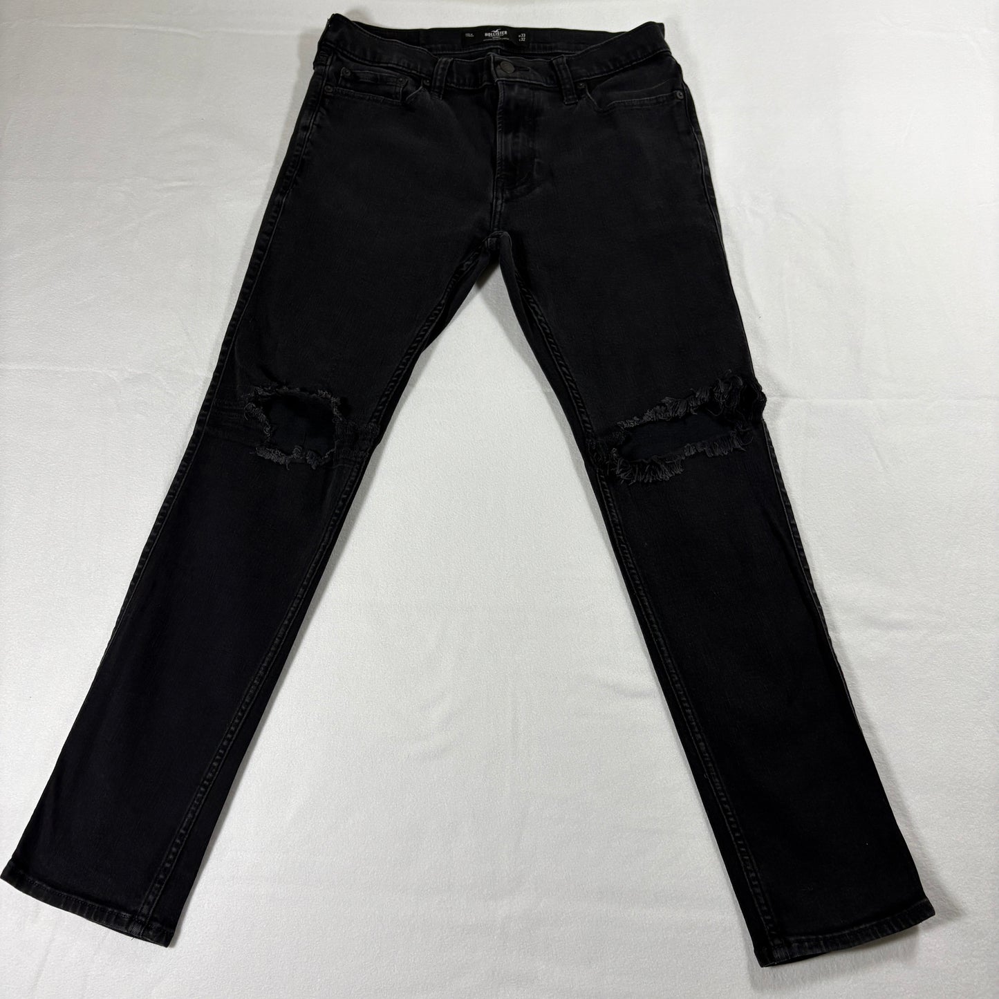 Hollister Jeans Mens W33 L32 Black Distressed Ripped Skinny Streetwear 90s Retro