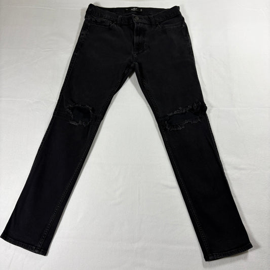 Hollister Jeans Mens W33 L32 Black Distressed Ripped Skinny Streetwear 90s Retro