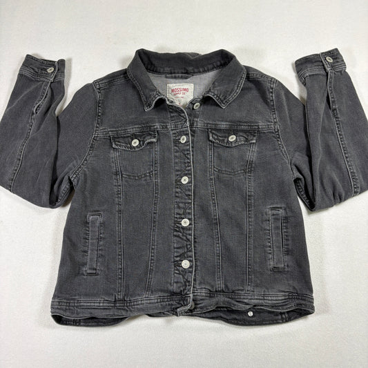 Mossimo Womens Black Denim Jacket XL Washed Trucker Y2K 90s Grunge Distressed