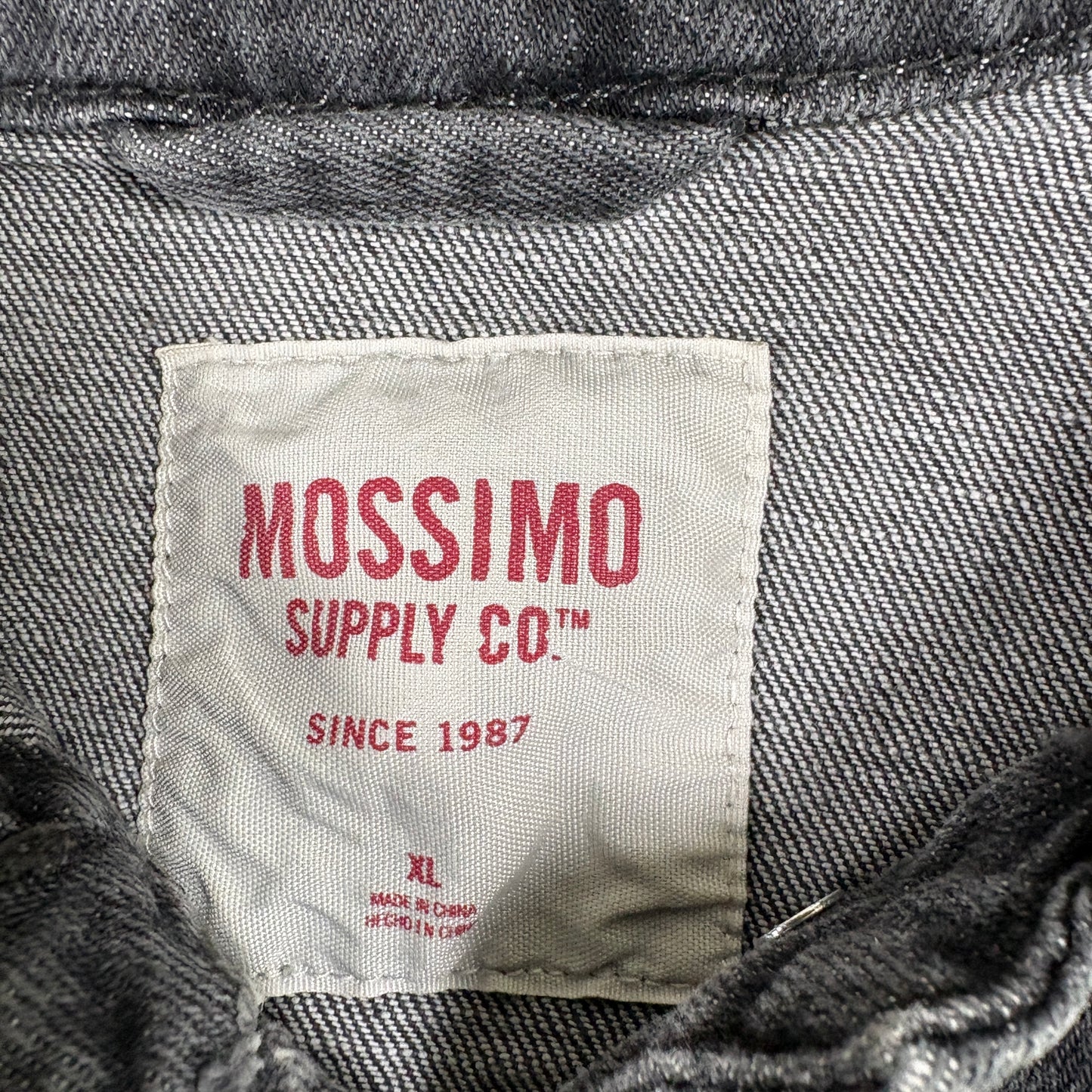 Mossimo Womens Black Denim Jacket XL Washed Trucker Y2K 90s Grunge Distressed