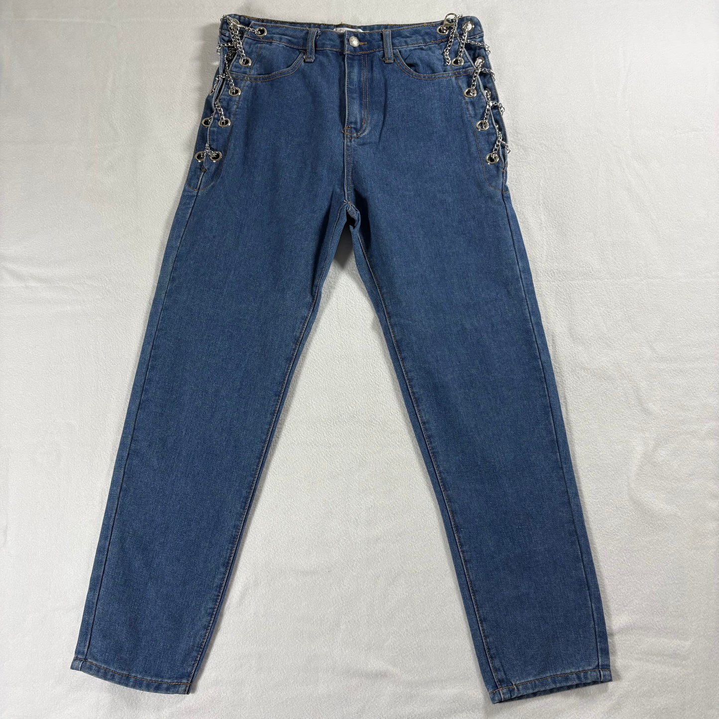 Denim Blvd Womens 7 Straight Leg Jeans Chain Detail Y2K Grunge Streetwear Denim!