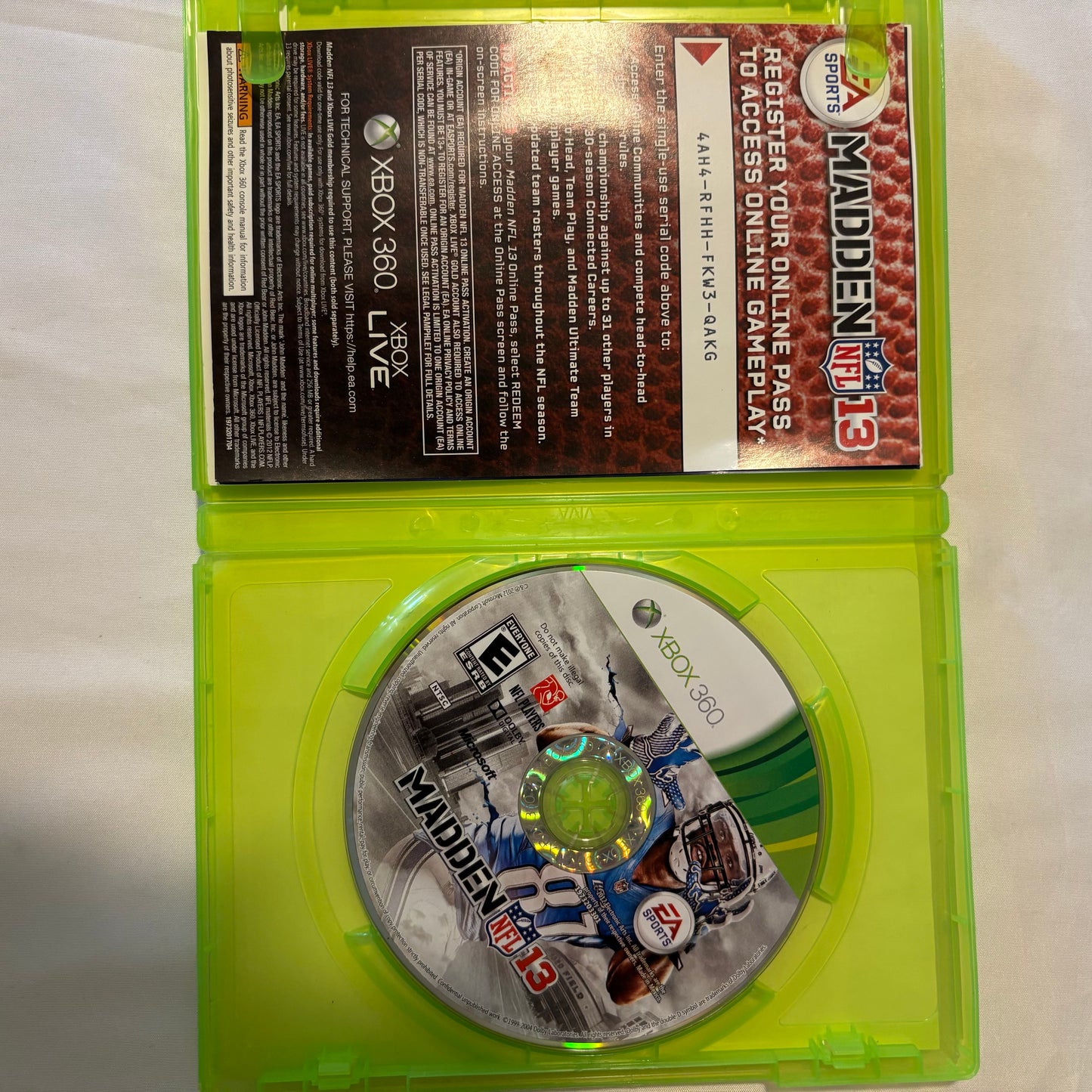 Madden NFL 13 Xbox 360 Complete CIB EA Sports 2012 Tested Disc Manual Online Pass