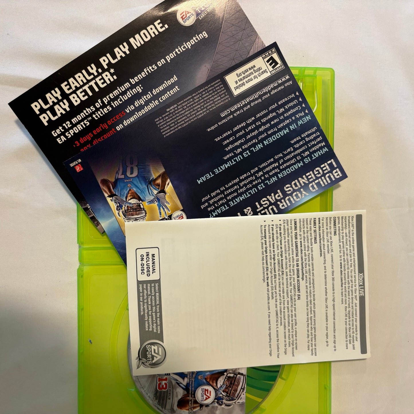 Madden NFL 13 Xbox 360 Complete CIB EA Sports 2012 Tested Disc Manual Online Pass