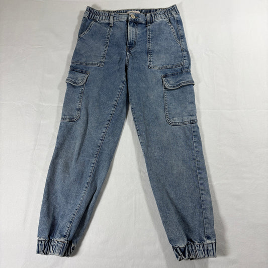 High Rise Cargo Mom Jeans Womens 7 28W Jogger Hem Light Wash 90 Y2K Streetwea