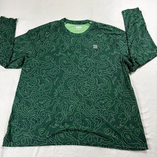Topo Map Performance Shirt Long Sleeve Green 2XL Outdoor Hiking Fishing