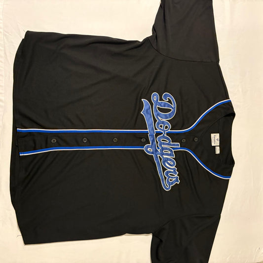 LA Dodgers Black Button Jersey Shirt Men’s XL 26” Pit to Pit Blue Trim MLB