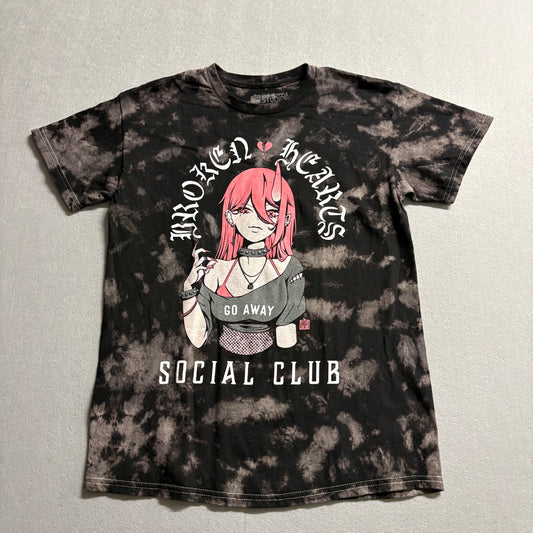 Broken Hearts Social Club Anime Goth Tie Dye Graphic T Shirt Mens Medium