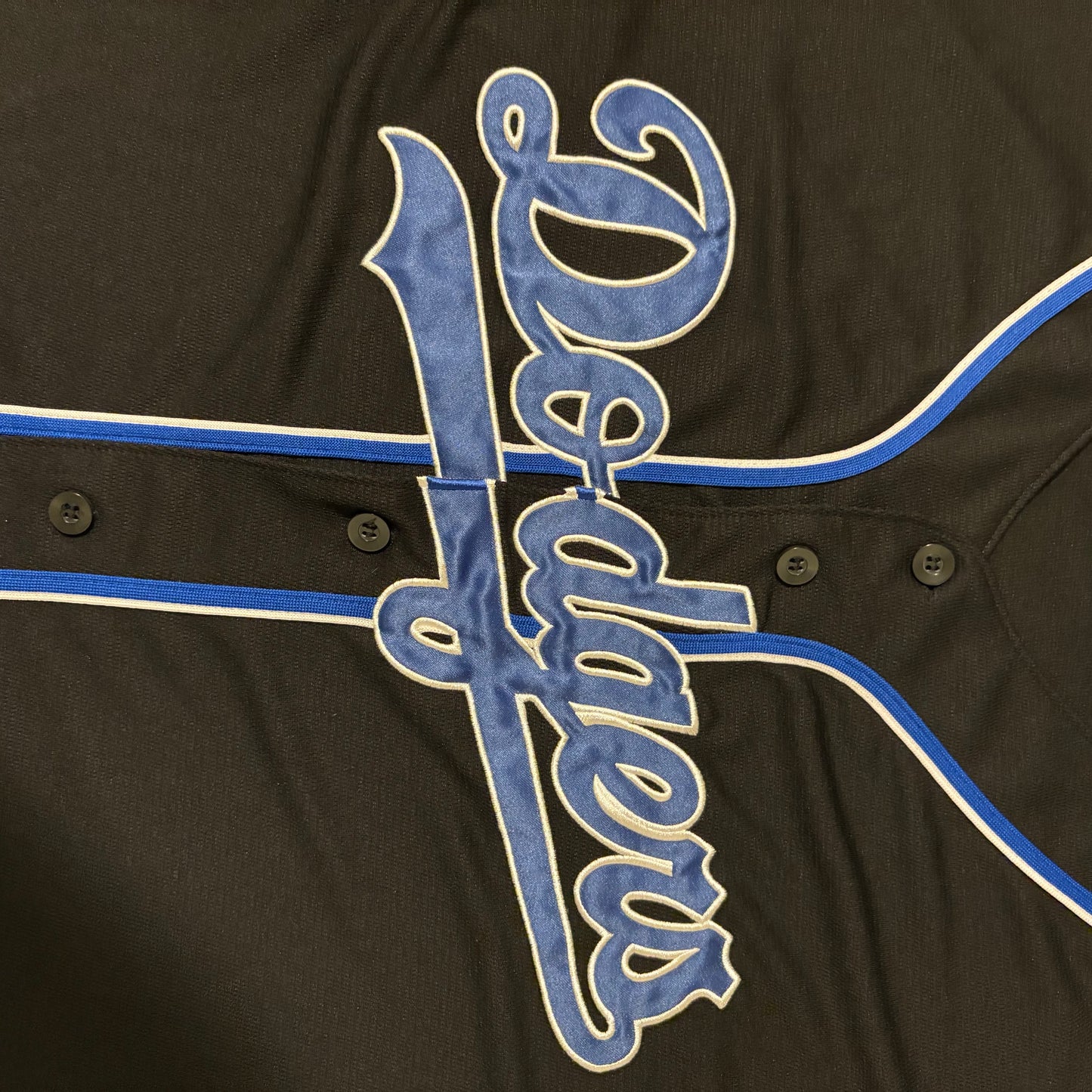 LA Dodgers Black Button Jersey Shirt Men’s XL 26” Pit to Pit Blue Trim MLB