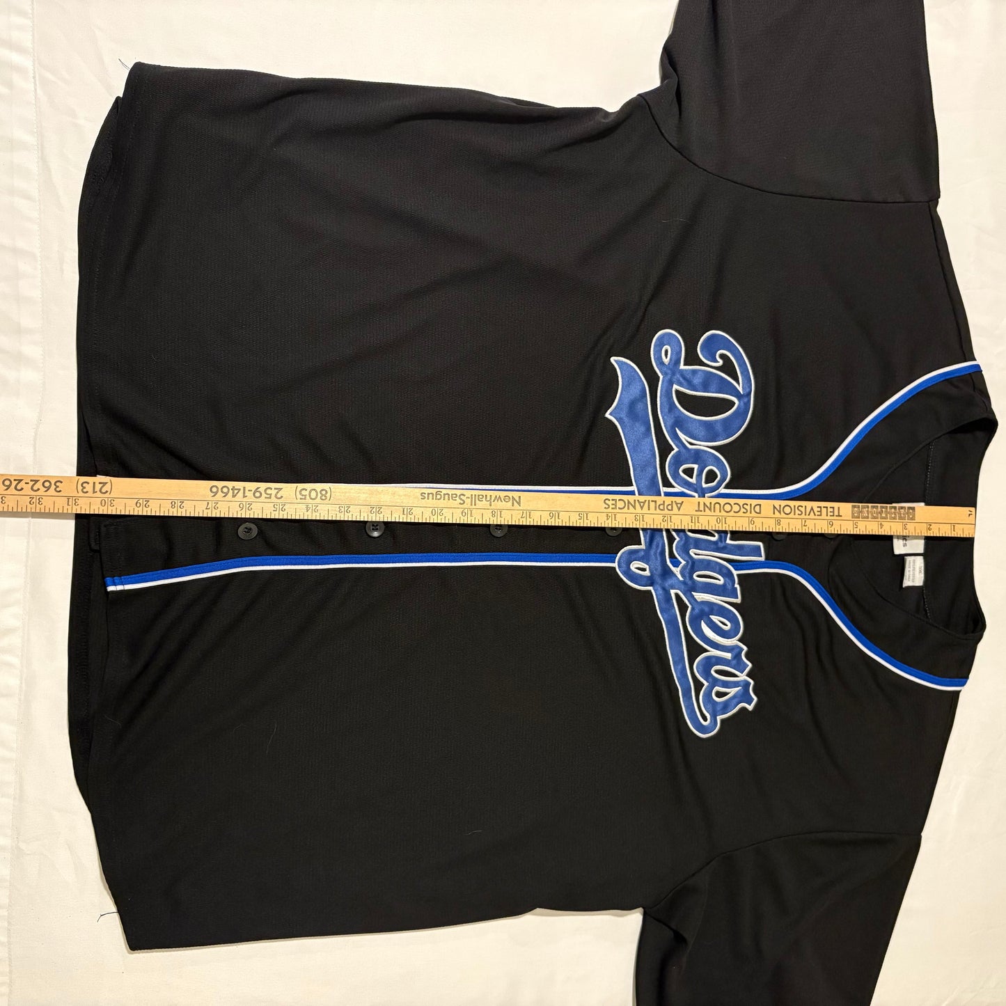 LA Dodgers Black Button Jersey Shirt Men’s XL 26” Pit to Pit Blue Trim MLB