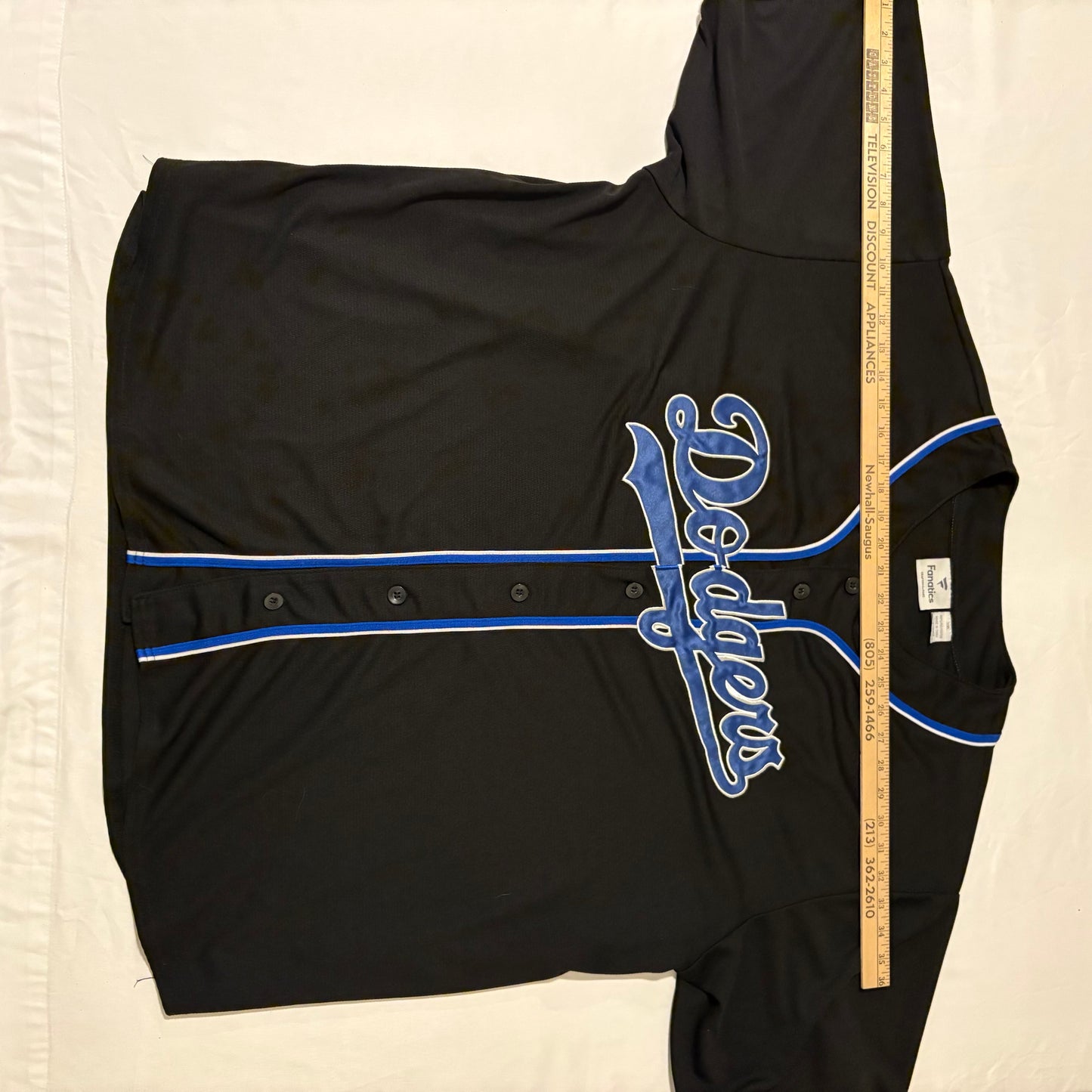 LA Dodgers Black Button Jersey Shirt Men’s XL 26” Pit to Pit Blue Trim MLB