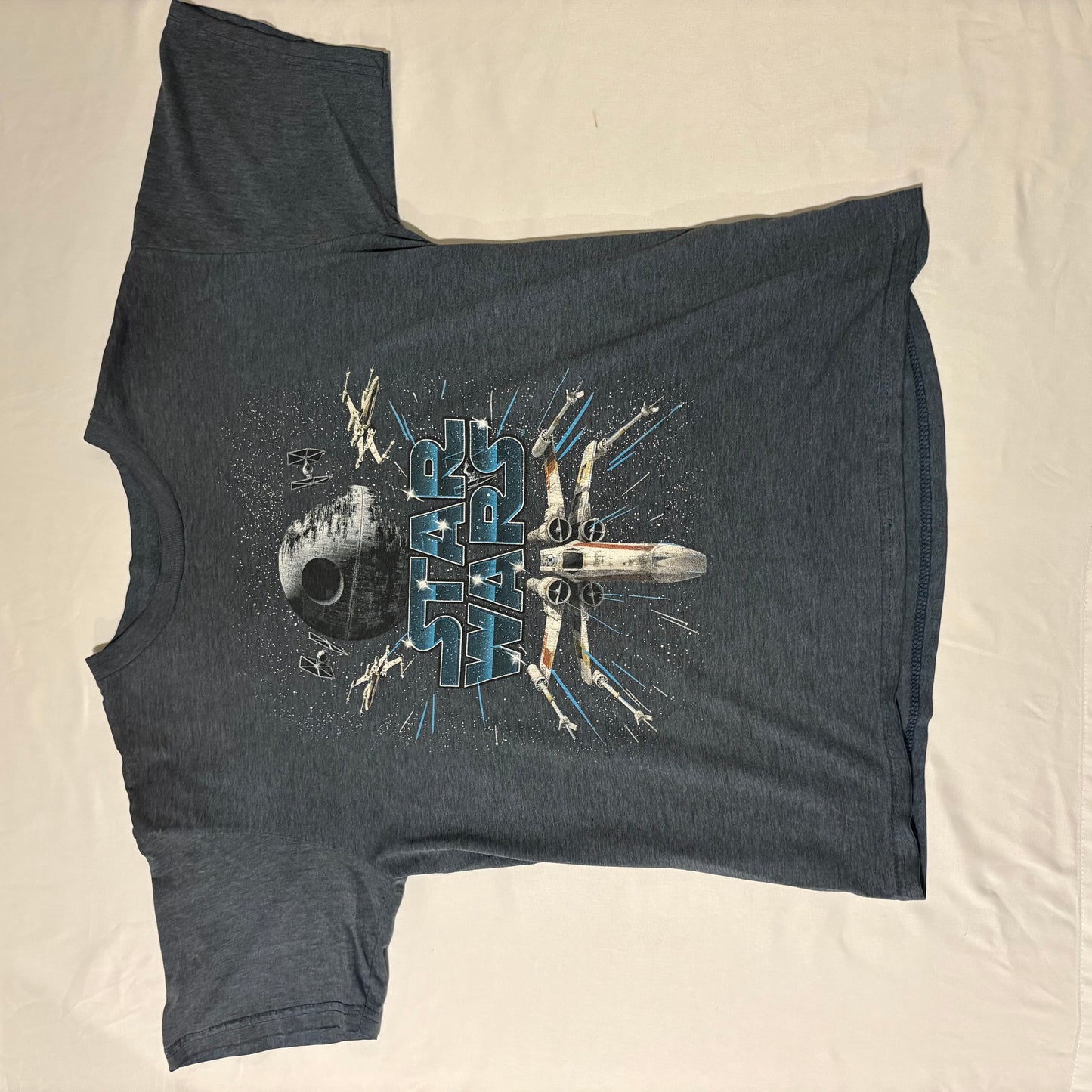 Star Wars X-Wing vs Death Star Graphic T-Shirt Adult L Gray Space Battle Tee