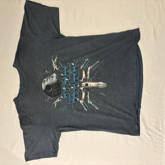Star Wars X-Wing vs Death Star Graphic T-Shirt Adult L Gray Space Battle Tee