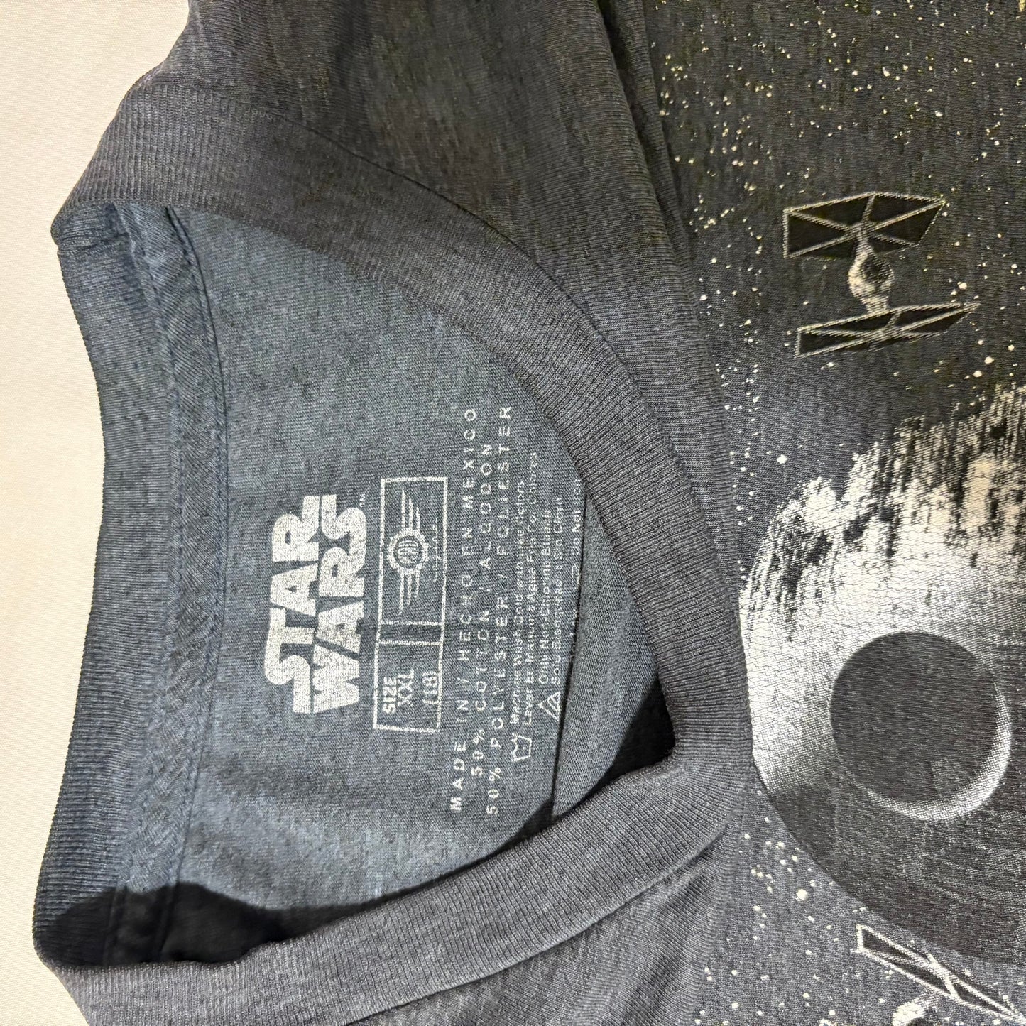 Star Wars X-Wing vs Death Star Graphic T-Shirt Adult L Gray Space Battle Tee