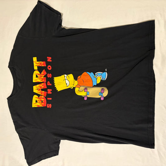 Bart Simpson Skateboard Flame Shirt XL Black 90s Cartoon Tee Mens Streetwear