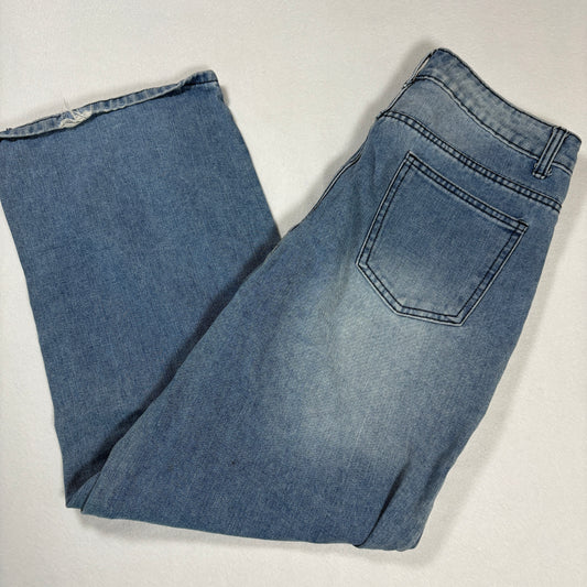 Shein Womens Blue Baggy Jeans Size S Y2K 90s Grunge Star Print Wide Leg Denim