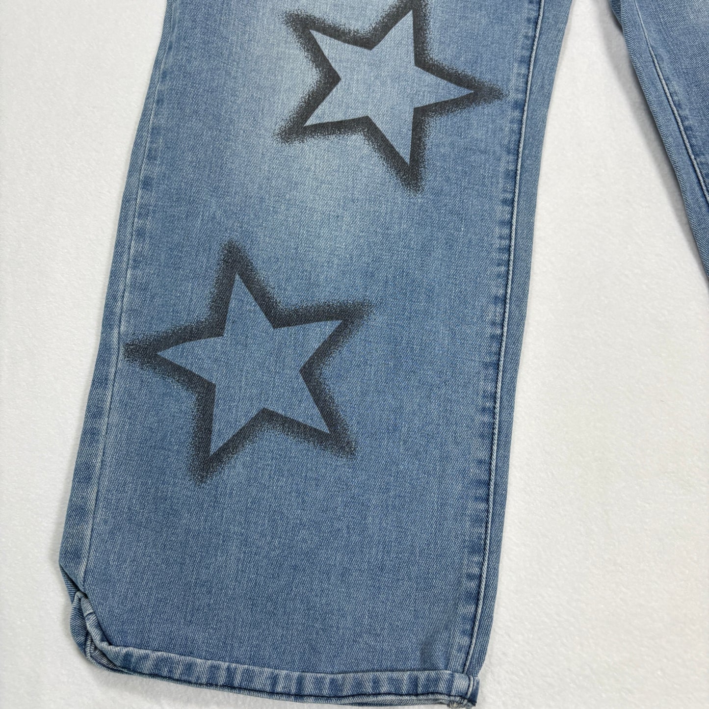 Shein Womens Blue Baggy Jeans Size S Y2K 90s Grunge Star Print Wide Leg Denim