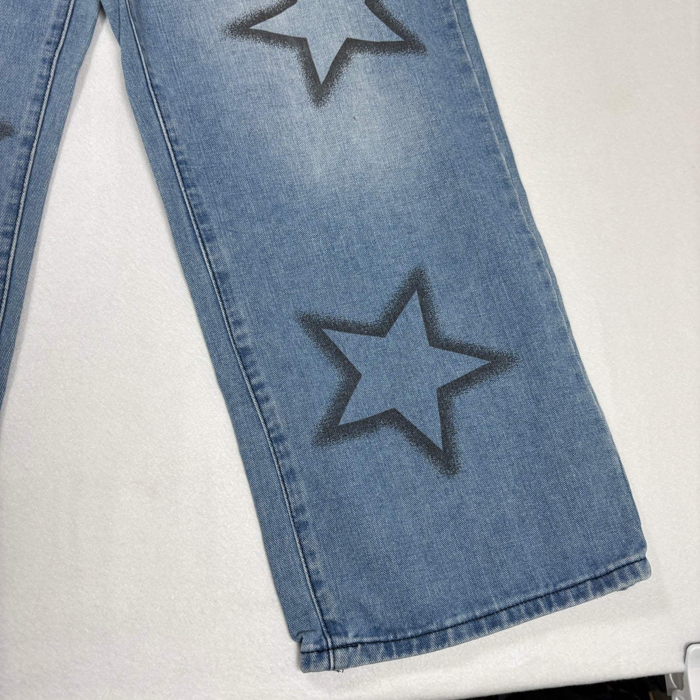 Shein Womens Blue Baggy Jeans Size S Y2K 90s Grunge Star Print Wide Leg Denim