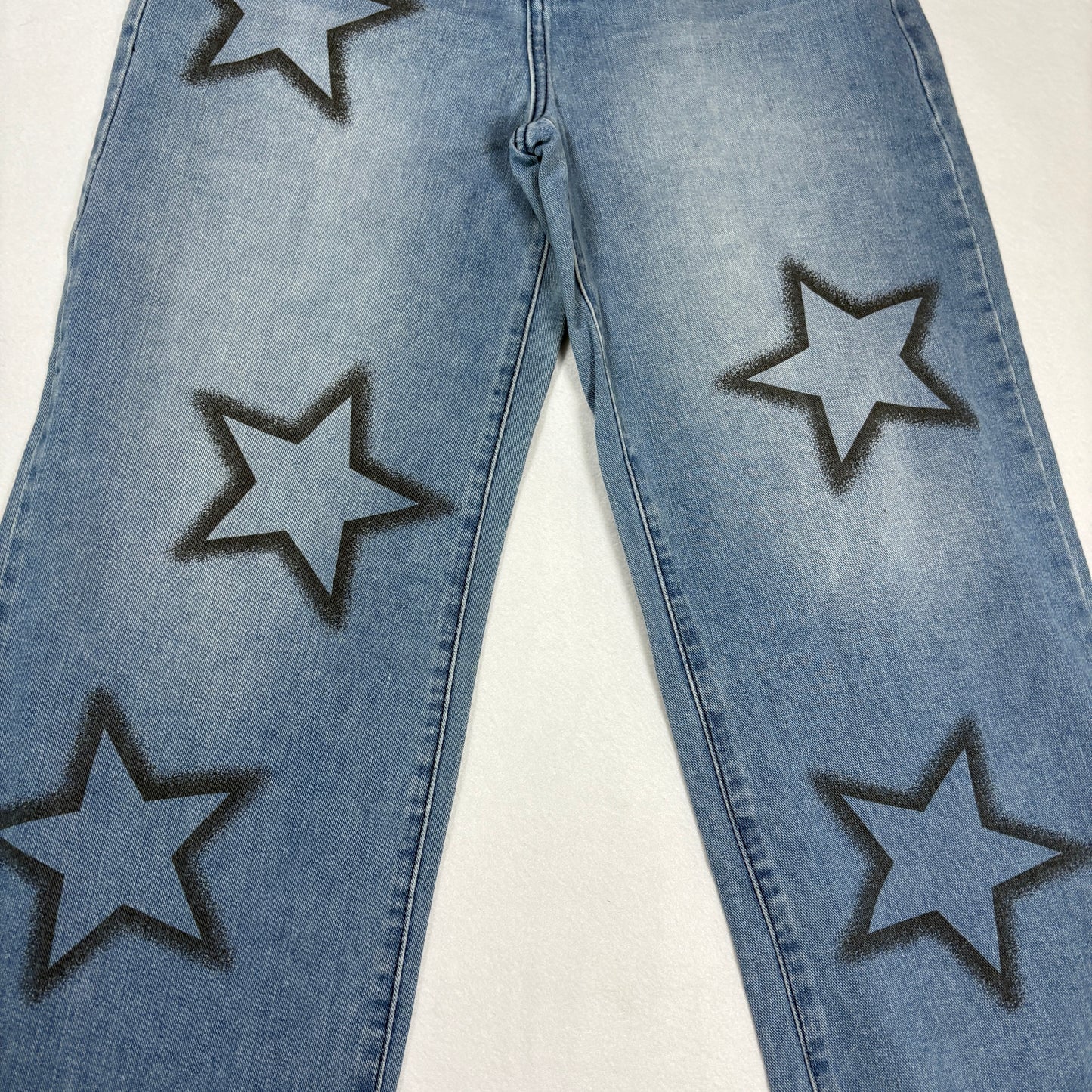Shein Womens Blue Baggy Jeans Size S Y2K 90s Grunge Star Print Wide Leg Denim