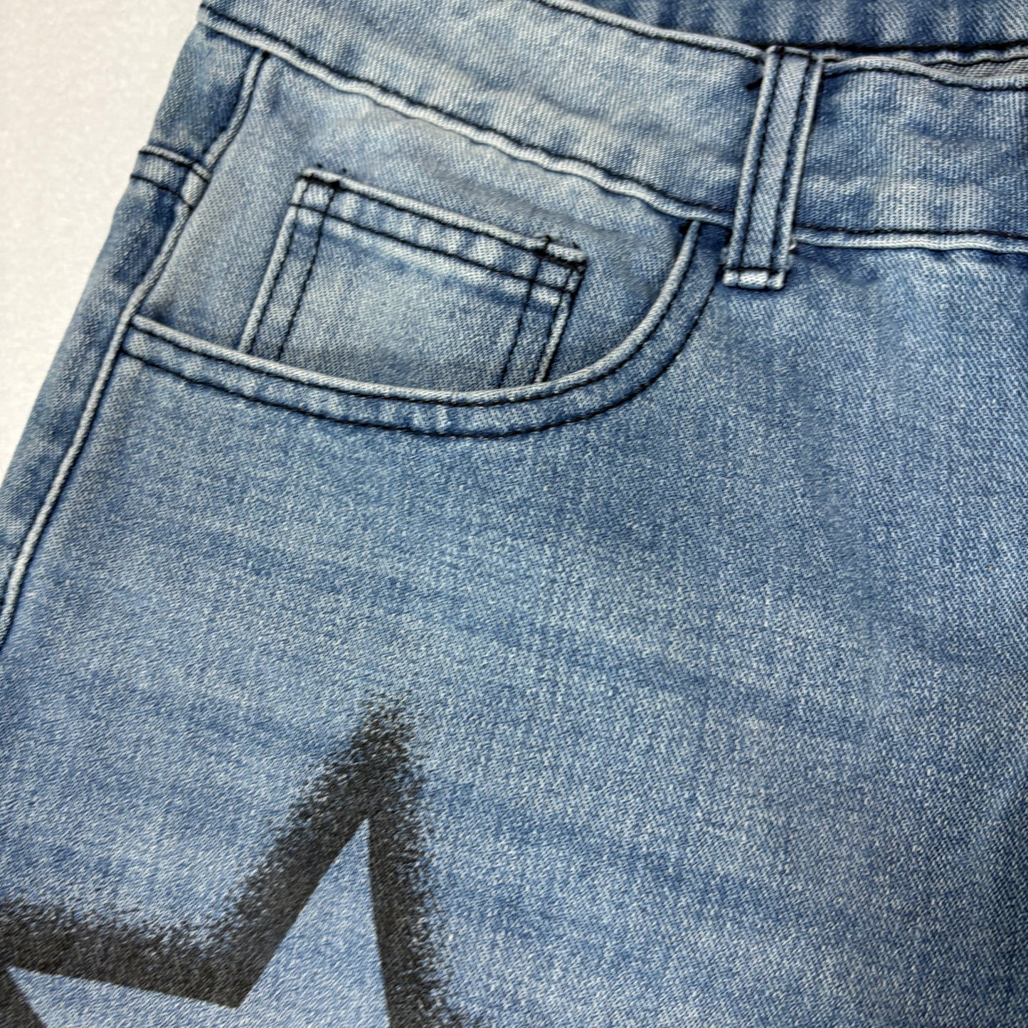 Shein Womens Blue Baggy Jeans Size S Y2K 90s Grunge Star Print Wide Leg Denim