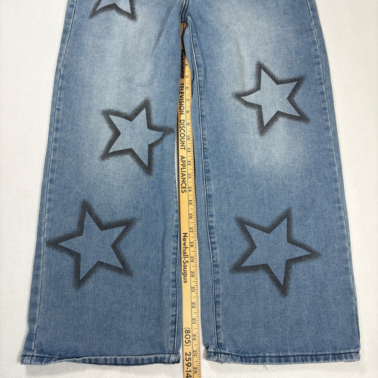 Shein Womens Blue Baggy Jeans Size S Y2K 90s Grunge Star Print Wide Leg Denim