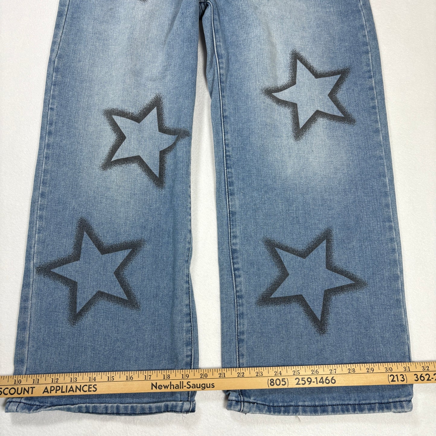 Shein Womens Blue Baggy Jeans Size S Y2K 90s Grunge Star Print Wide Leg Denim