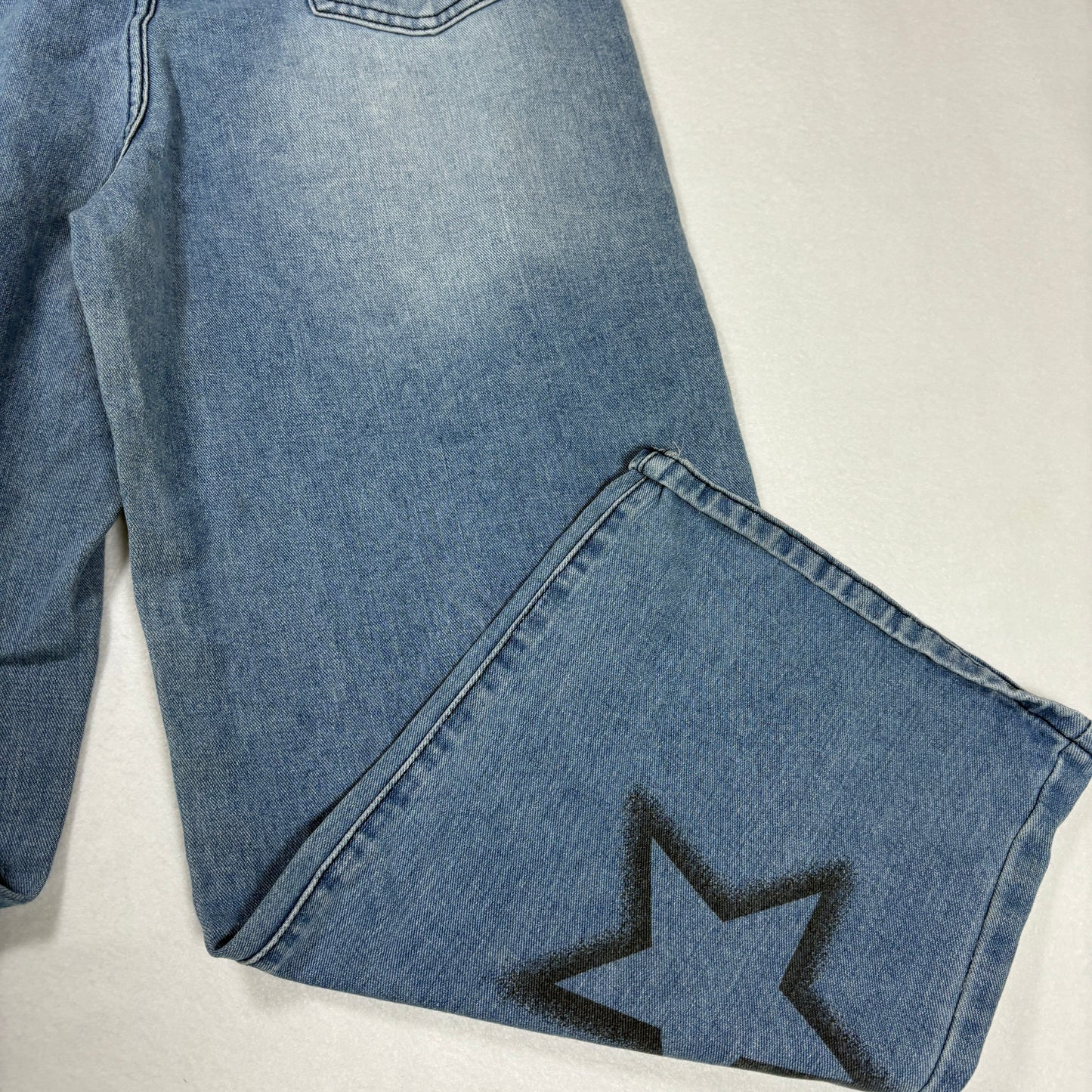 Shein Womens Blue Baggy Jeans Size S Y2K 90s Grunge Star Print Wide Leg Denim