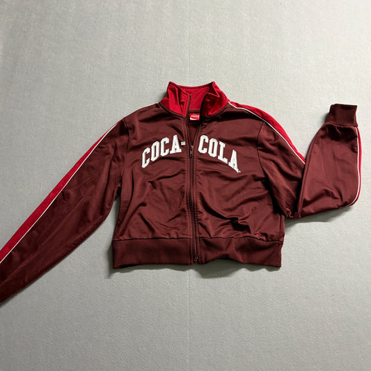 Coca Cola Track Jacket Womens XS Y2K Zip Up Cropped Brown Red Retro Coke