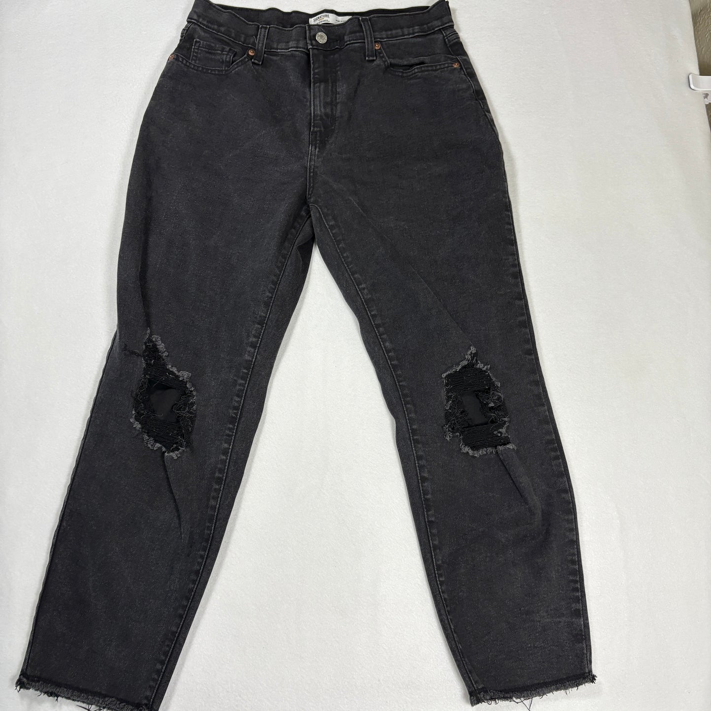 Levi Strauss Womens Black Mom Jeans Size 4 W27 High Rise Slim Straight Denim