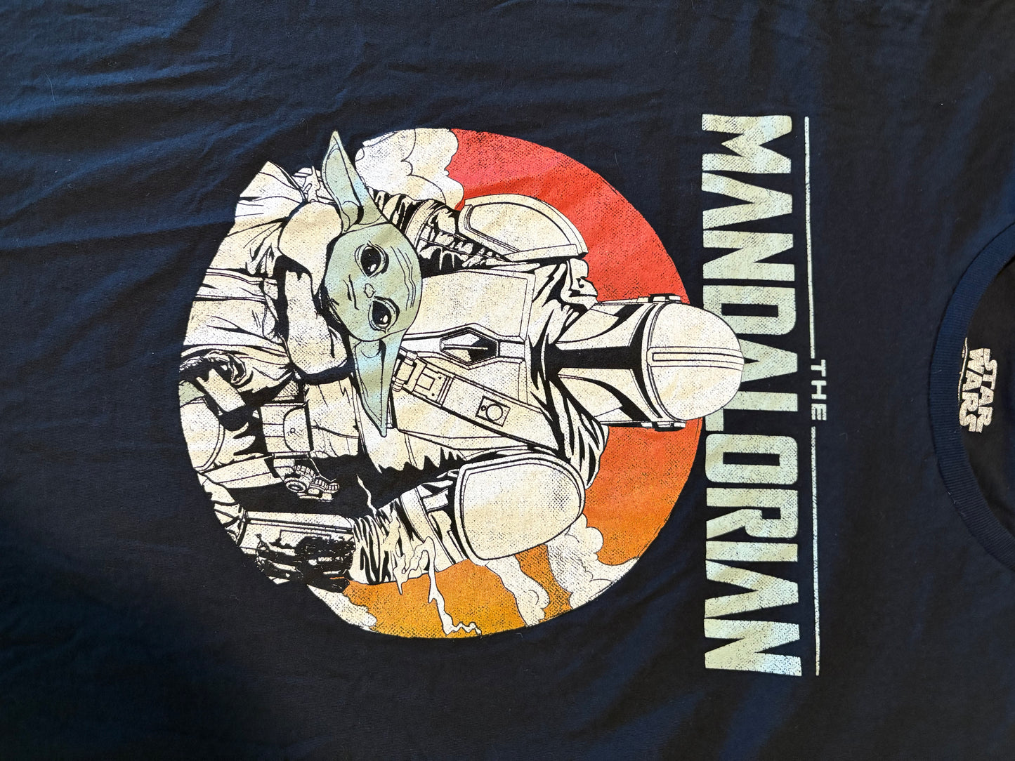 Star Wars Mandalorian Shirt Men’s L Grogu Baby Yoda Graphic Tee Sunset MAD Engine
