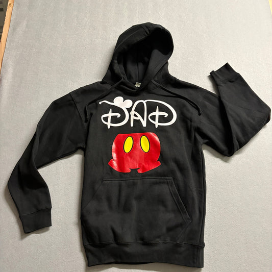 Disney Dad Mickey Mouse Hoodie Small Black Graphic Pullover Streetwear Y2K