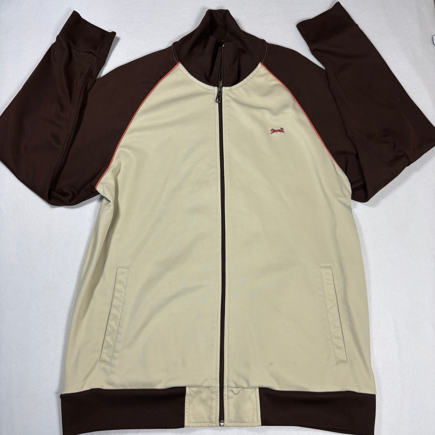 Le Tigre Mens 2XL Track Jacket Beige Brown Retro Y2K 90s Full Zip Tiger Logo