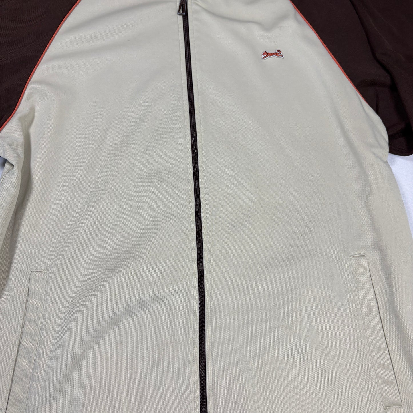 Le Tigre Mens 2XL Track Jacket Beige Brown Retro Y2K 90s Full Zip Tiger Logo