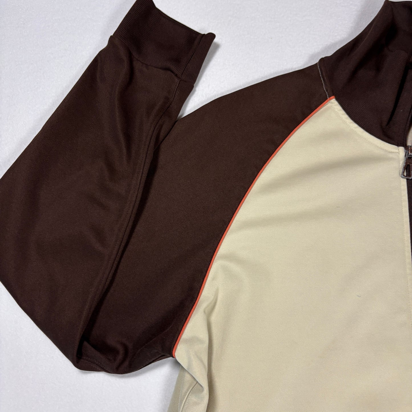 Le Tigre Mens 2XL Track Jacket Beige Brown Retro Y2K 90s Full Zip Tiger Logo