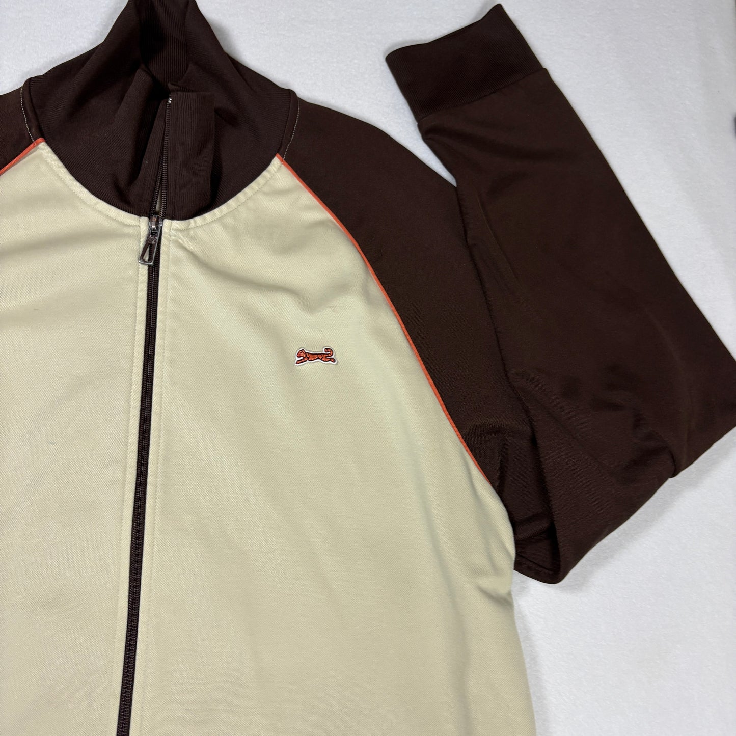 Le Tigre Mens 2XL Track Jacket Beige Brown Retro Y2K 90s Full Zip Tiger Logo