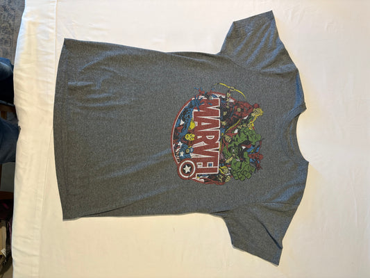 Marvel Superheroes Shirt Men’s M Gray Graphic Tee Avengers Hulk Thor Spider-Man