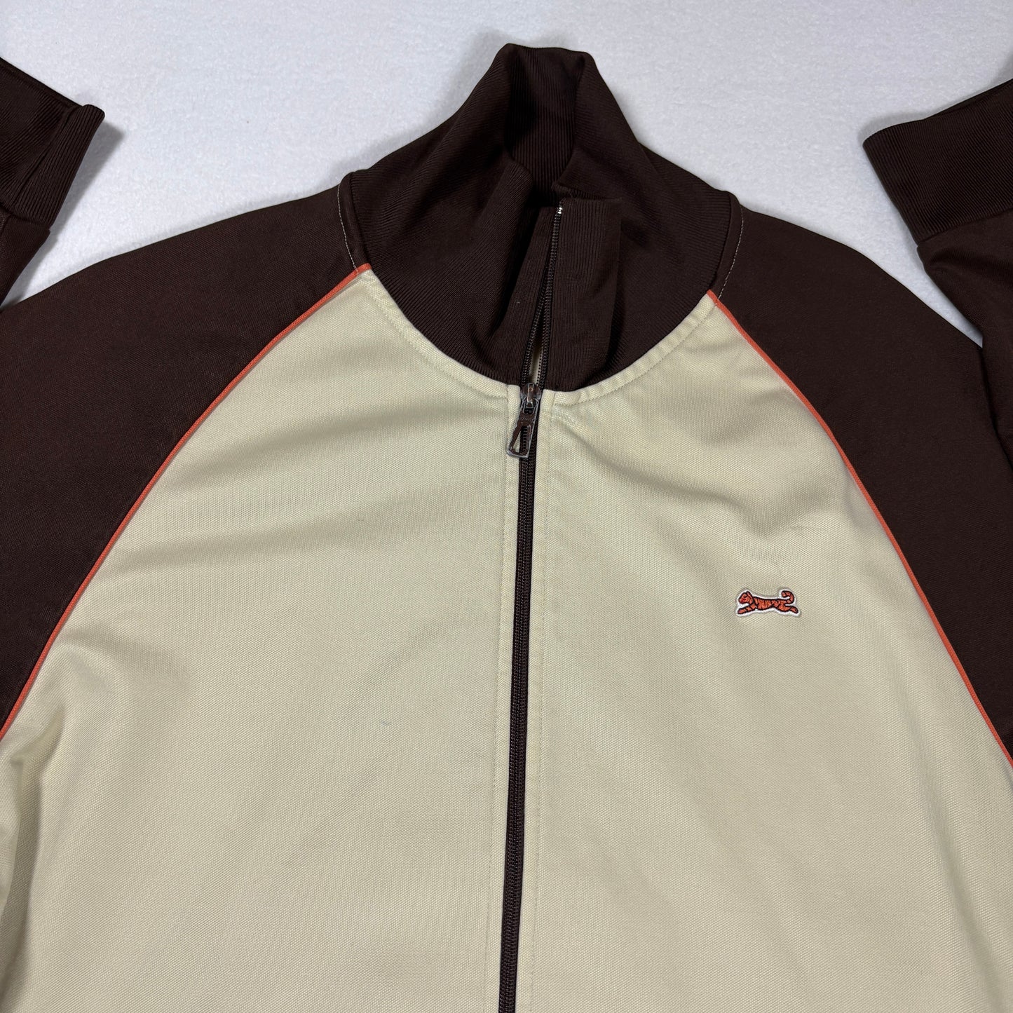 Le Tigre Mens 2XL Track Jacket Beige Brown Retro Y2K 90s Full Zip Tiger Logo