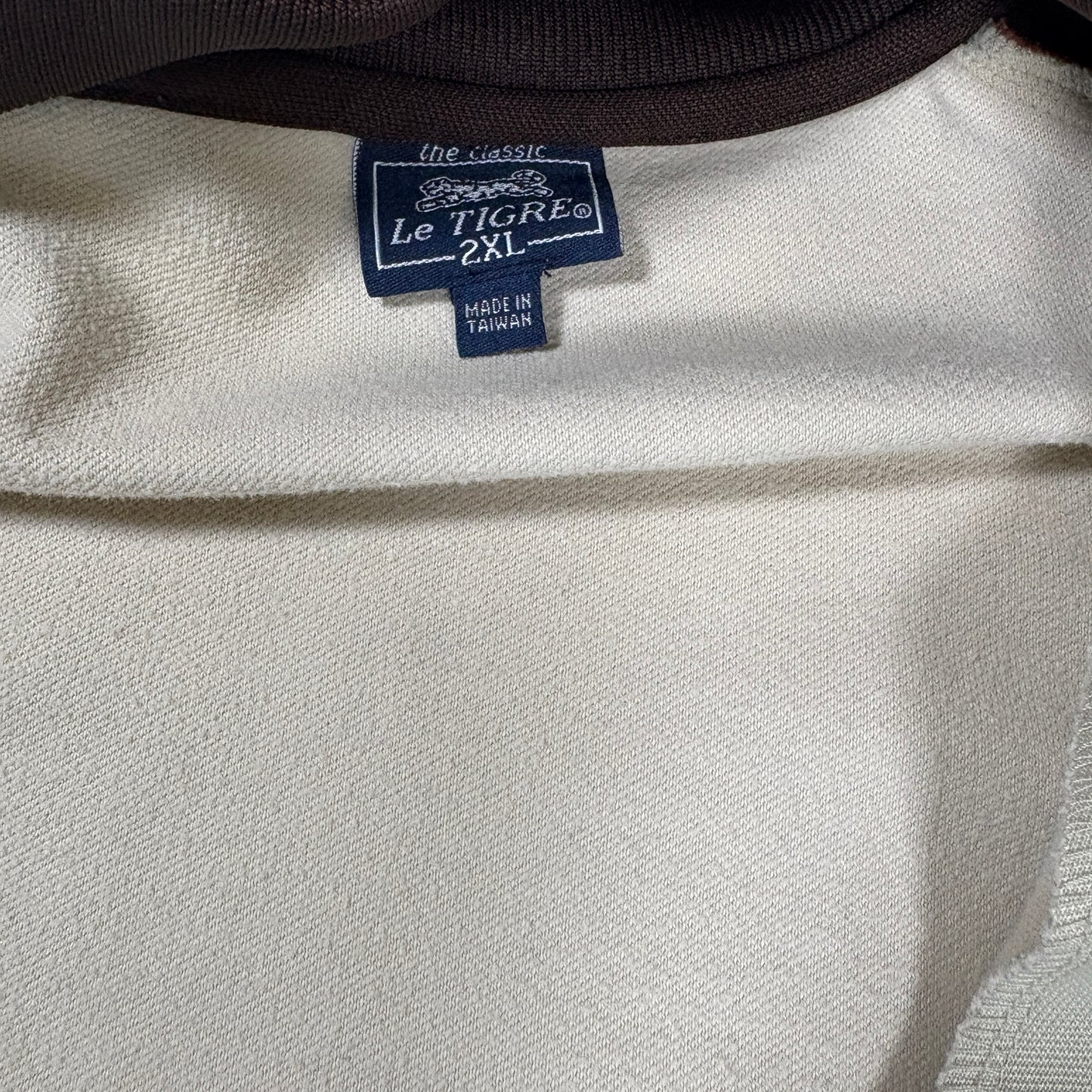 Le Tigre Mens 2XL Track Jacket Beige Brown Retro Y2K 90s Full Zip Tiger Logo