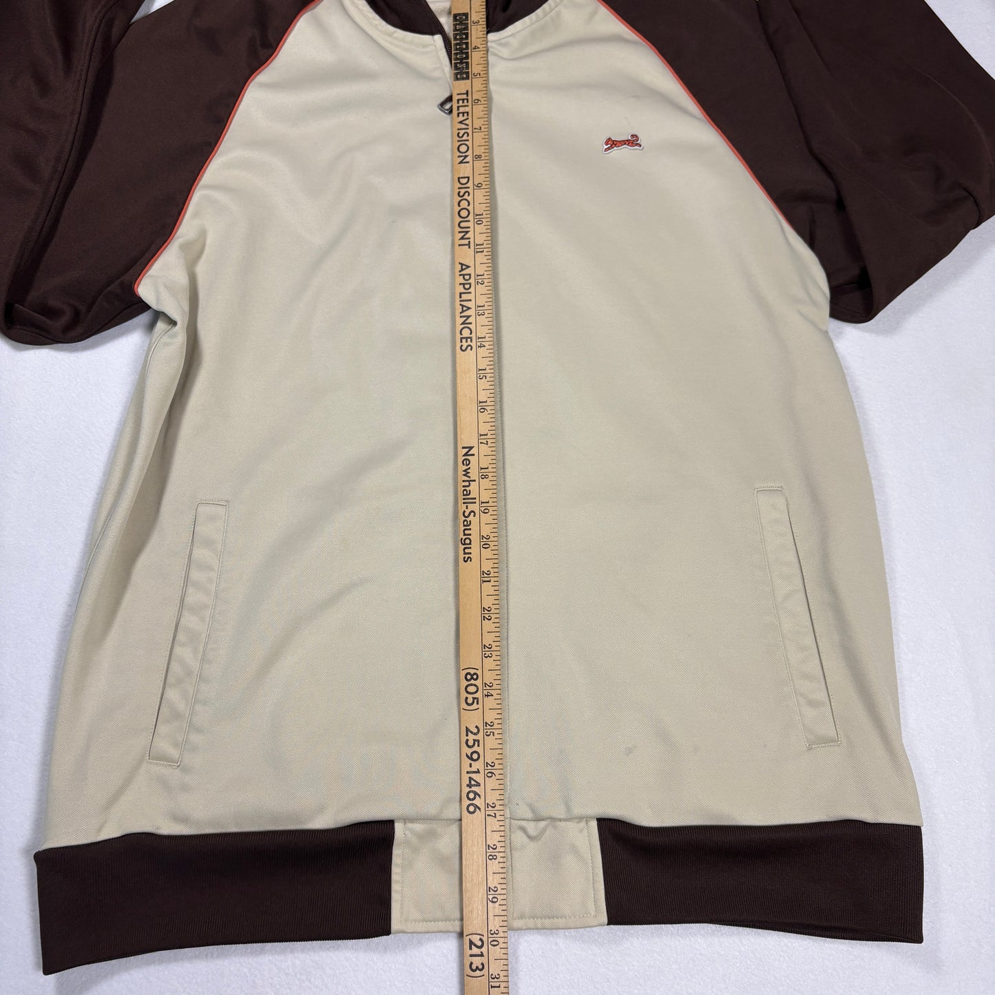 Le Tigre Mens 2XL Track Jacket Beige Brown Retro Y2K 90s Full Zip Tiger Logo