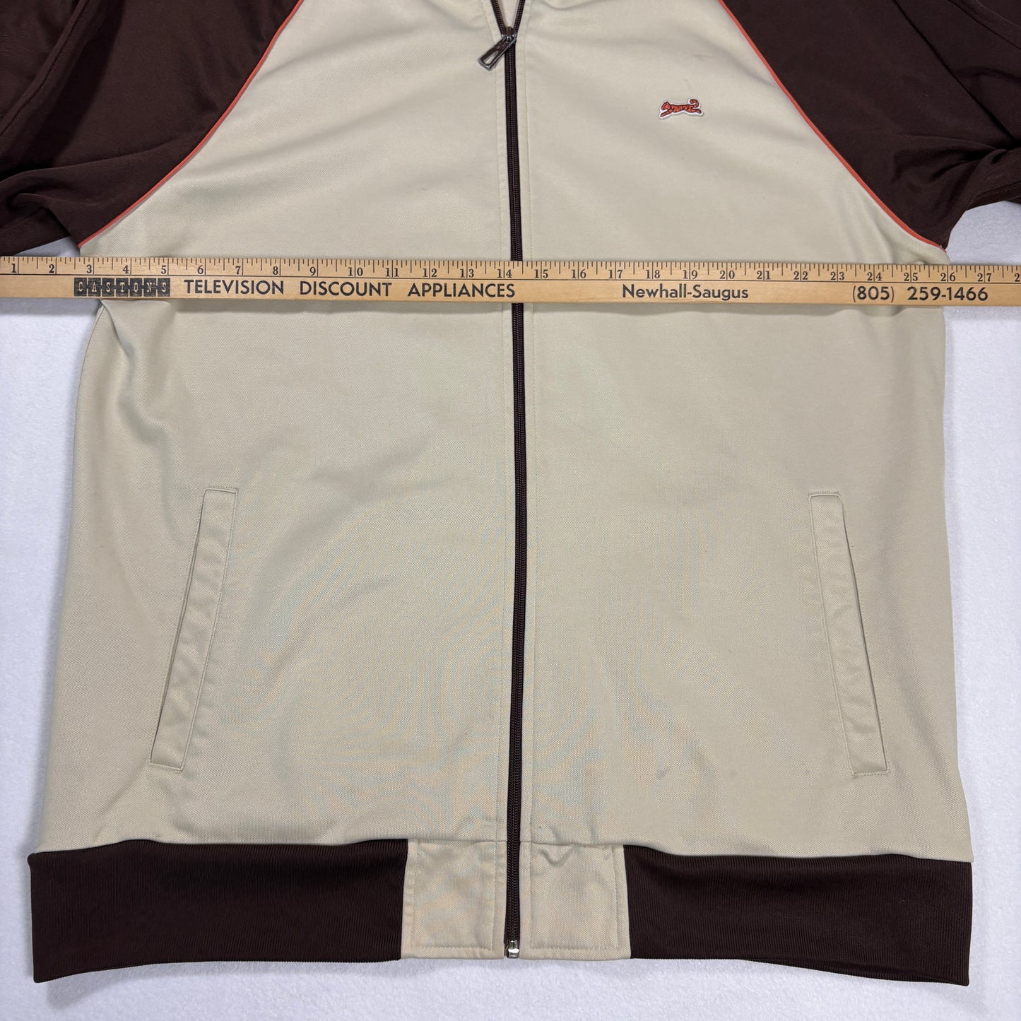 Le Tigre Mens 2XL Track Jacket Beige Brown Retro Y2K 90s Full Zip Tiger Logo