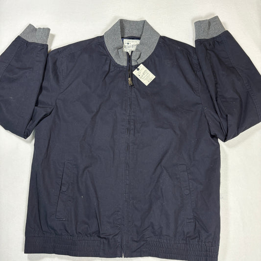 Lucky Brand Mens Jacket Size L Navy Blue Bomber Full Zip NWT $99 Rib Collar