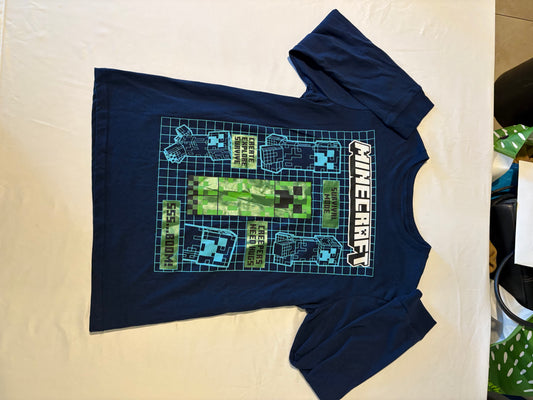 Minecraft Creeper Shirt Boys XL 18/20 Long Sleeve Survival Mode Blue Mojang Game