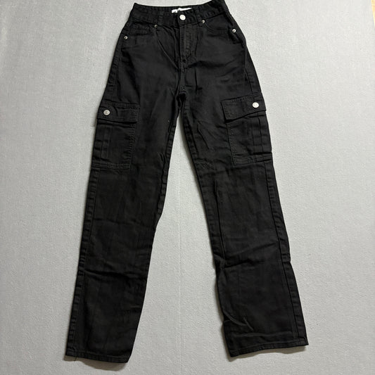 S.O.N.G. Black Cargo Pants Womens 00 23 Low Rise Utility Y2K Straight Leg 23x28