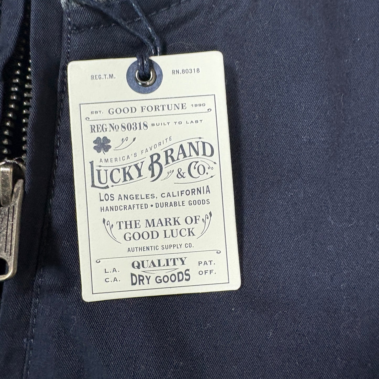 Lucky Brand Mens Jacket Size L Navy Blue Bomber Full Zip NWT $99 Rib Collar