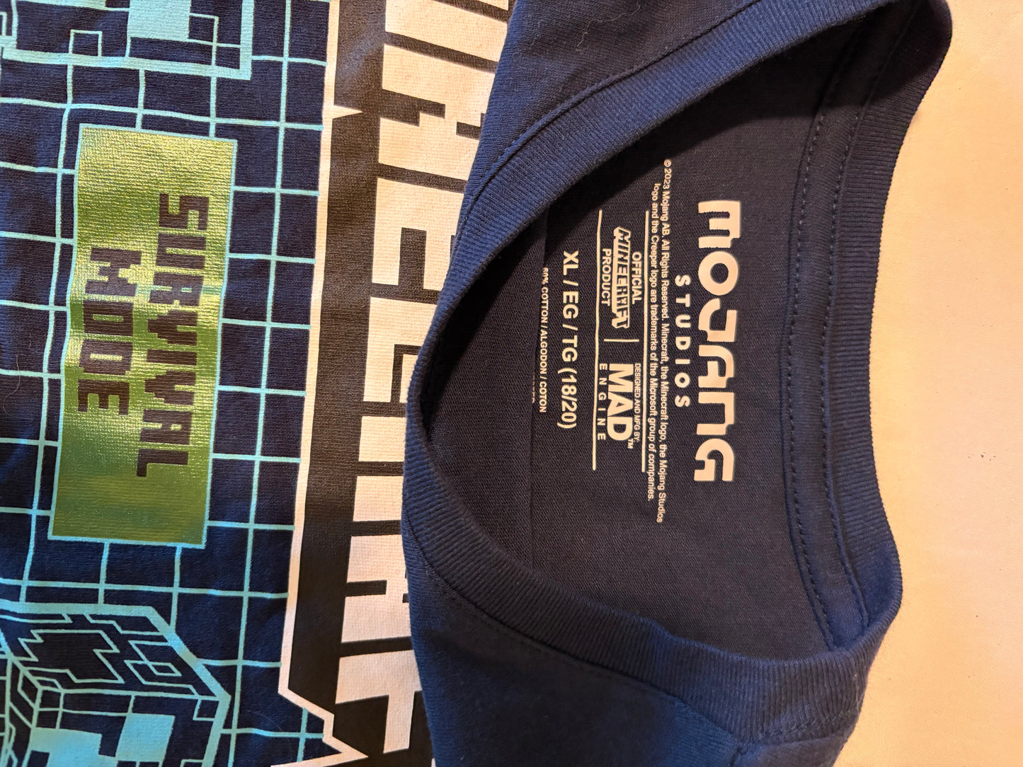 Minecraft Creeper Shirt Boys XL 18/20 Long Sleeve Survival Mode Blue Mojang Game