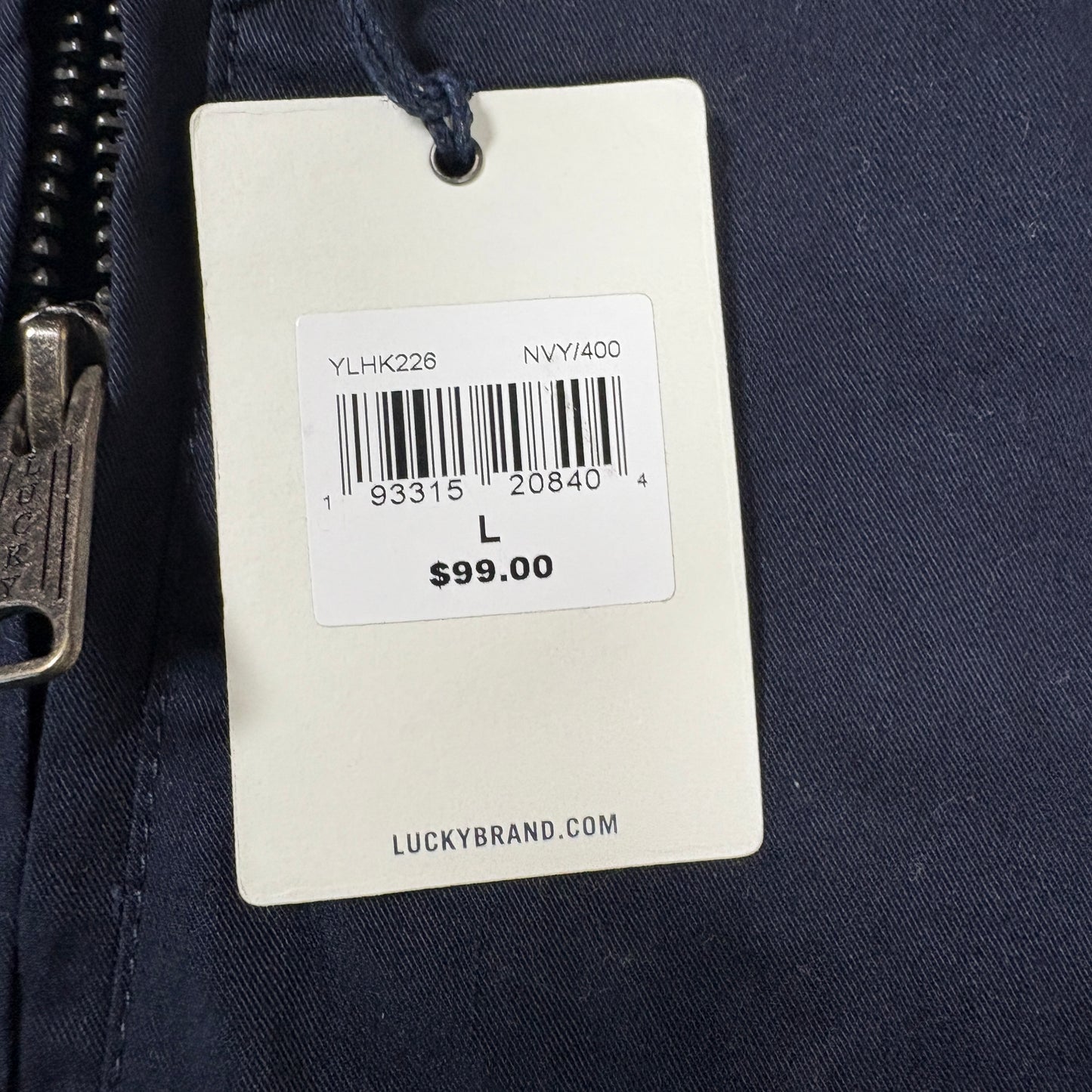 Lucky Brand Mens Jacket Size L Navy Blue Bomber Full Zip NWT $99 Rib Collar