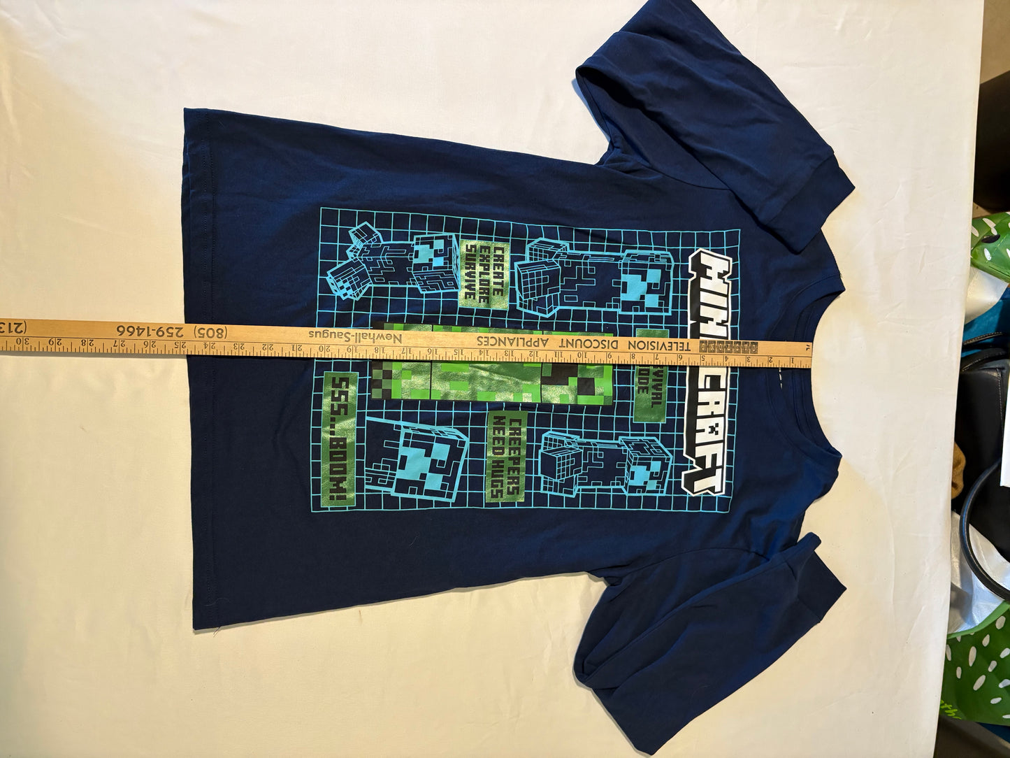 Minecraft Creeper Shirt Boys XL 18/20 Long Sleeve Survival Mode Blue Mojang Game